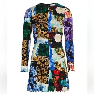 Alice + Olivia Delora Petals Multi Floral Patchwork Long Sleeve Mini Dress Sz 6